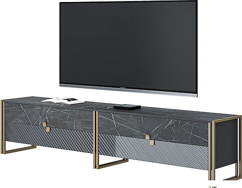 Тумба Involux ТВ Неаполь 6162 (черный мрамор/графит/черный глянец/металл золото)
