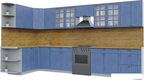 Готовая кухня Интерлиния Берес 1.5x3.5 правая (дуб лазурный/дуб бунратти)