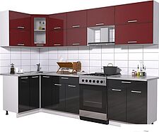 Угловая кухня Интерлиния Мила Gloss 60-12x29 (бордовый/черный глянец) Угловая кухня Интерлиния Мила Gloss 60-12x29 (бордовый/черный глянец)