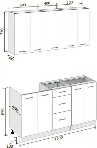 Кухня Кортекс-мебель Корнелия Лира 1.5 без столешницы (крем/оникс)