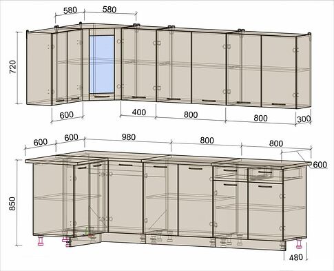 Готовая кухня Интерлиния Мила 12x26 (антрацит/серебро)