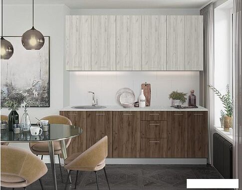 Готовая кухня Артём-Мебель Эльза СН-114 без стекла ДСП 2.2м (дуб крафт белый/дуб крафт табачный)