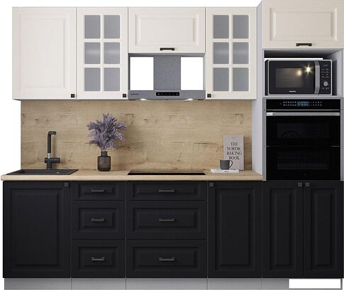 Готовая кухня Интерлиния Мила Деко 2.5 (черный/белый/дуб бунратти)