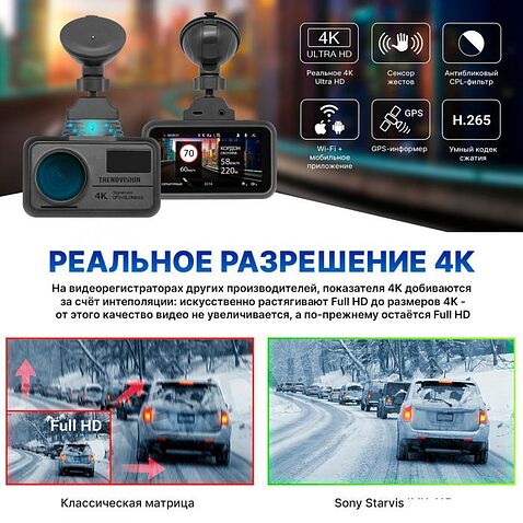 Видеорегистратор-GPS информатор (2в1) TrendVision TDR-725 Real 4K