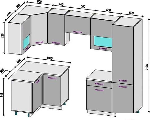 Готовая кухня ВерсоМебель Эко-5 1.2x2.6 левая (дуб крафт белый/антрацит)