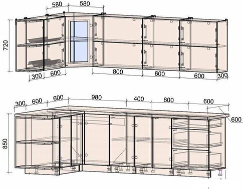 Угловая кухня Интерлиния Мила Матте 1.5x2.6 А левая (белый/луна/опал светлый)