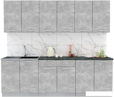 Готовая кухня Интерлиния Мила Лайт 2.4 (бетон-бетон-кастилло темный)