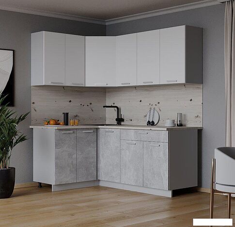 Готовая кухня Интерлиния Мила Лайт 1.2x1.8 (белый платинум/бетон/бискайская сосна)