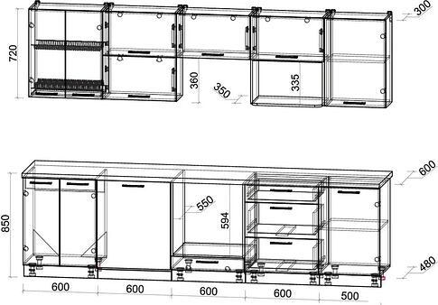 Готовая кухня Интерлиния Мила Gloss 2.9-ПМ2 (дуб вотан/серый/белый гранит)