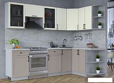 Готовая кухня Интерлиния Тренд 1.5x2.6 правая (луна/белый/серый каспий)