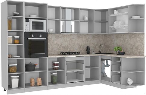 Готовая кухня Интерлиния Мила Лайт 1.68x3.2 правая (белый платинум/бетон/бискайская сосна)