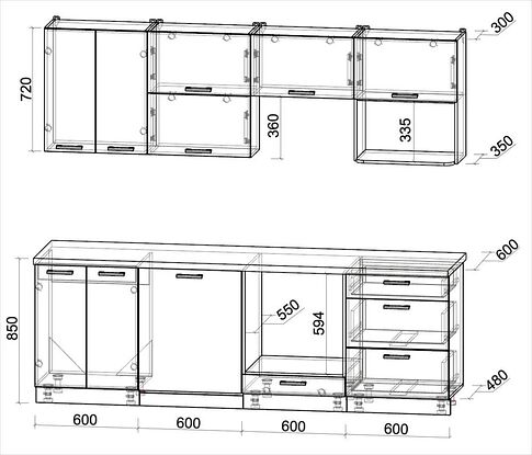 Готовая кухня Интерлиния Мила Лайт 2.4-ПМ2 (дуб золотой/антрацит/дуб бунратти)