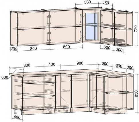Готовая кухня Интерлиния Мила Матте 1.5x2.2 А правая (индиго/индиго глянец/кастилло темный)