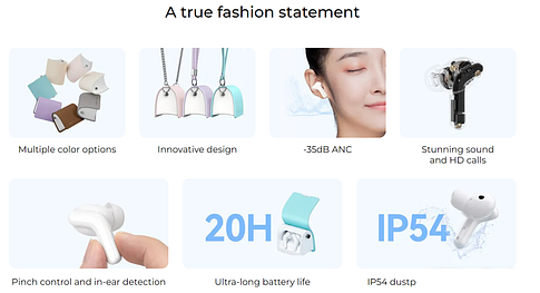 Наушники Haylou T87 Lady Bag (белый/бирюзовый, с цепочкой)