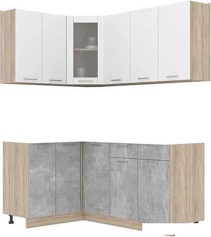 Готовая кухня Интерлиния Мила 12x18 без столешницы (белый платинум/бетон)