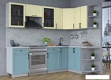 Готовая кухня Интерлиния Тренд 1.5x2.5 правая (океан/слоновая кость/серый каспий)