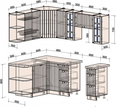 Готовая кухня Интерлиния Берес 1.5x2.1 левая (дуб английский/дуб полярный/кастилло темный)