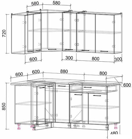 Готовая кухня Интерлиния Мила Лайт 1.2x1.7 (серебристый-бетон-бискайская сосна)