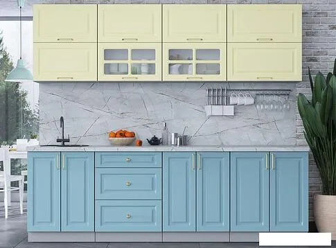 Готовая кухня Интерлиния Мила Шато 2.5Б (слоновая кость/океан/серый каспий)