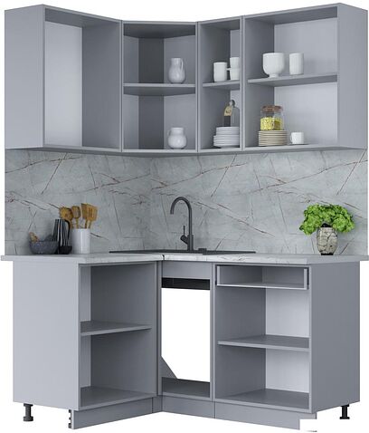 Готовая кухня Интерлиния Мила Лайт 1.2x1.5 (белый платинум/бетон/бискайская сосна)