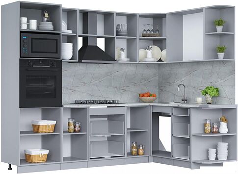 Готовая кухня Интерлиния Мила Лайт 1.68x2.6 правая (персидский жемчуг/антрацит/травертин серый)