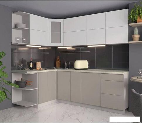 Угловая кухня Интерлиния Мила Матте 1.5x2.3 А левая (белый/луна/опал светлый)