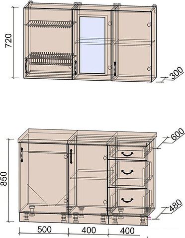 Готовая кухня Интерлиния Мила Крафт 1.3 Б (дуб английский/дуб полярный)