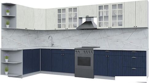 Готовая кухня Интерлиния Берес 1.5x3.3 правая (дуб снежный/дуб королевский/серый каспий)