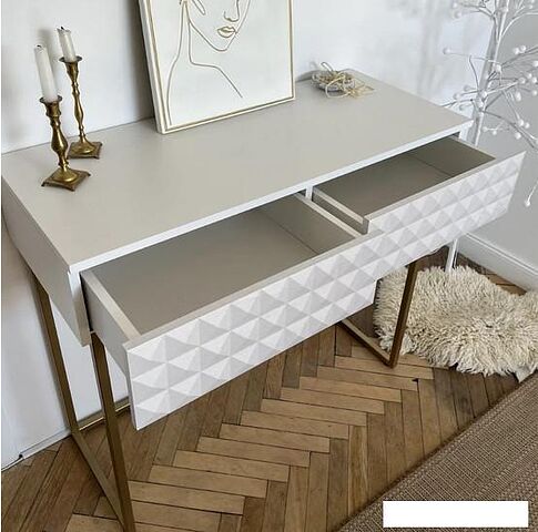 Консольный стол Shtabe Simple 7011 эко (травертин/белый/золото)