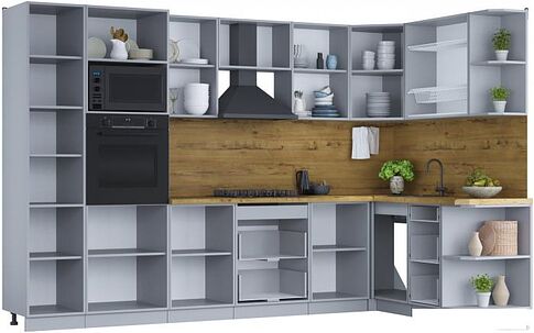 Готовая кухня Интерлиния Мила Шато 1.68x3.2 ВТ правая (мята/мята/дуб бунратти)