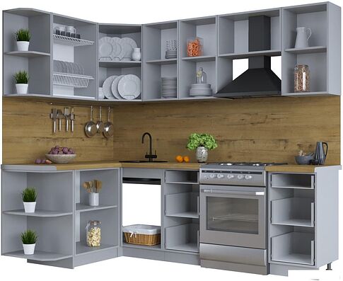 Готовая кухня Интерлиния Тренд 1.5x2.4 левая (мята/мята/дуб бунратти)