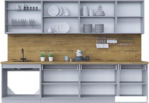 Готовая кухня Интерлиния Мила Шато 3.0А (белый/луна/серый каспий)