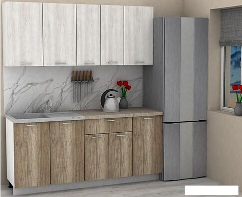 Готовая кухня ЭлиГард Lion 1.8 (сосна каньон/дуб каньон/малага)