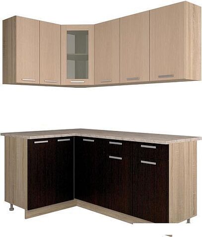 Готовая кухня Интерлиния Мила 12x18 (дуб молочный/дуб венге)