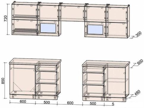 Кухня Интерлиния Мила Матте 2.7 Б (белый/белый/кастилло темный)
