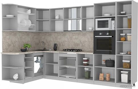 Готовая кухня Интерлиния Мила Лайт 1.68x3.2 левая (вудлайн кремовый/бетон/бискайская сосна)