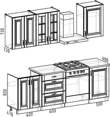 Готовая кухня Интермебель Бостон-3 1.7м (акация белая/дуб флагстаф темный)