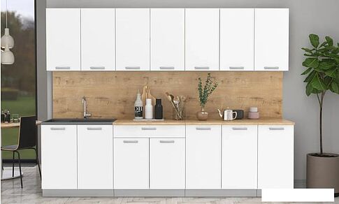 Готовая кухня Интерлиния Мила Лайт 2.8 (белый платинум/белый платинум/дуб бунратти)