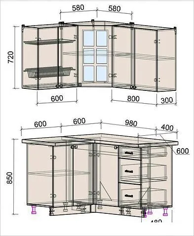 Угловая кухня Интерлиния Мила Деко 1.2x1.4 (белый/кастилло темный)