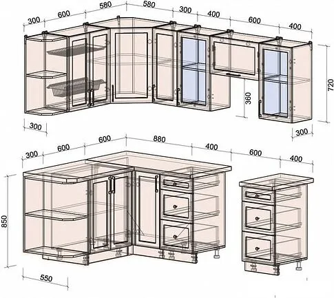 Готовая кухня Интерлиния Тренд 1.5x2.3 левая (пепел/пепел/опал светлый)