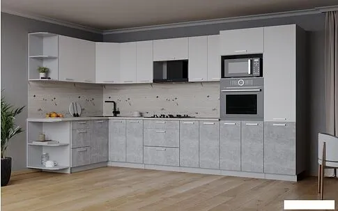 Готовая кухня Интерлиния Мила Лайт 1.68x3.4 левая (белый платинум/бетон/бискайская сосна)