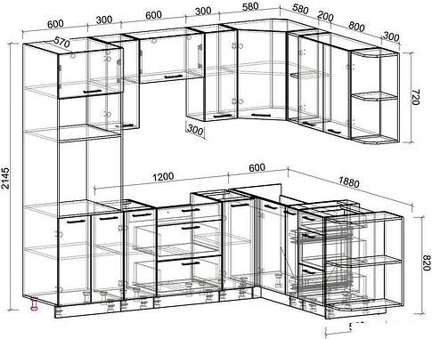 Готовая кухня Интерлиния Мила Лайт 1.88x2.4 правая без столешницы (бетон)