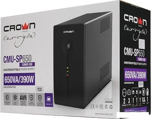 Источник бесперебойного питания CrownMicro CMU-SP650 Combo USB