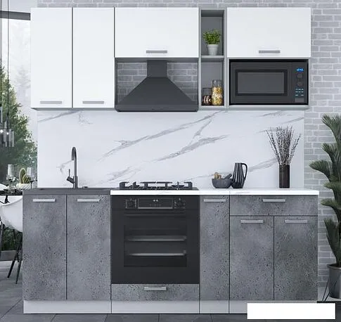 Готовая кухня Интерлиния Мила Лайт 2.0 ВТ (белый платинум/бетон портленд/белый гранит)