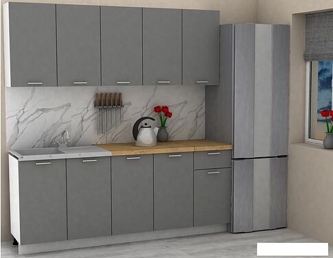 Готовая кухня ЭлиГард Lion 2.0 (дымчатый алмаз/дуб бунратти)