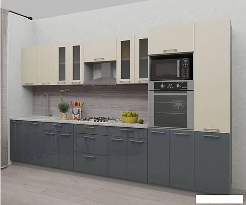 Готовая кухня Интерлиния Мила Gloss 3.6 (ваниль-асфальт)