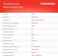 Угловая шлифмашина StarWind AG125E-950