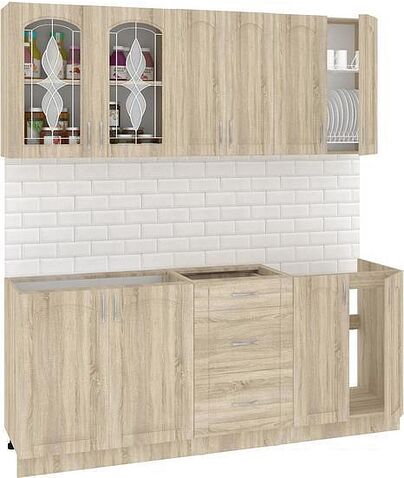 Кухня Кортекс-мебель Корнелия Ретро 1.9м без столешницы (дуб сонома)