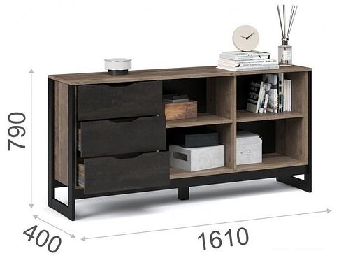 Комод Империал Стокгольм 2д 3ящ (дуб гранж песочный-железный камень)