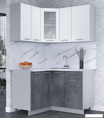 Готовая кухня Интерлиния Мила 12x13 (белый платинум/бетон портленд/белый гранит)